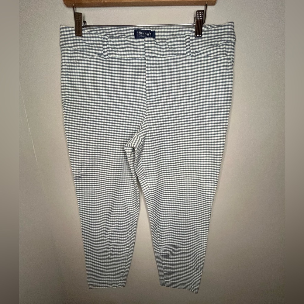 Old Navy Gray Blue White Gingham Pixie Cropped Mid-Rise Pants Women’s Size 14